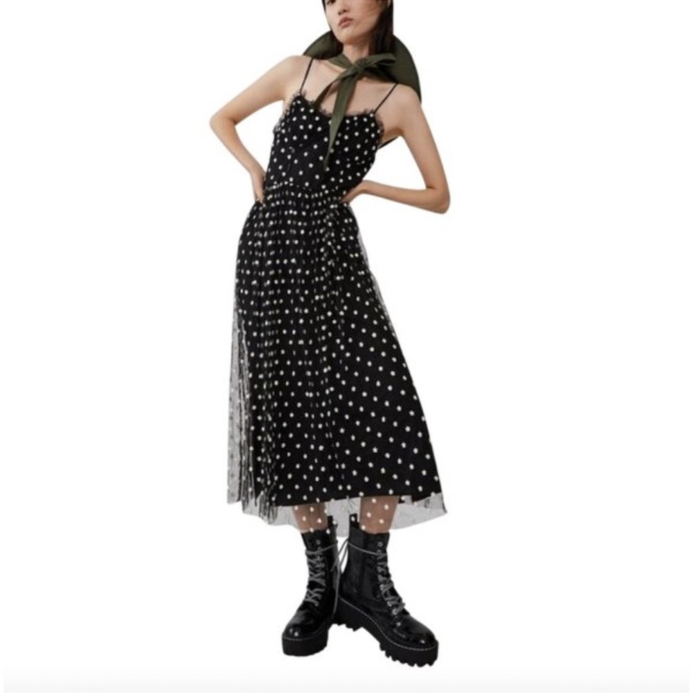 Zara Black and White Polka Dot Midi Dress